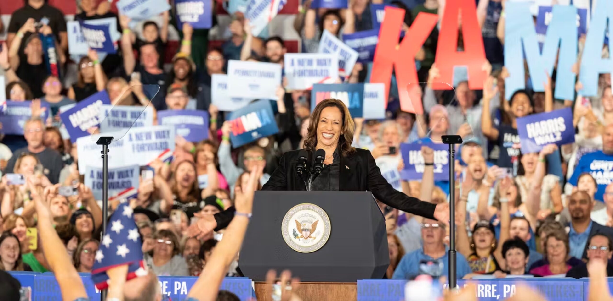 Vice President Kamala Harris campaigns in Wilkes-Barre, Pa., on Sept. 13, 2024.