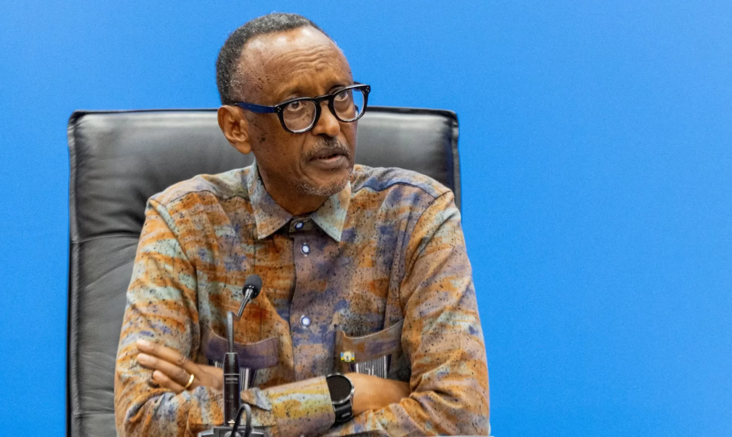 Rwanda's President Paul Kagame addresses a press conference at the Kigali Convention Center, in Kigali, Rwanda January 9, 2025.