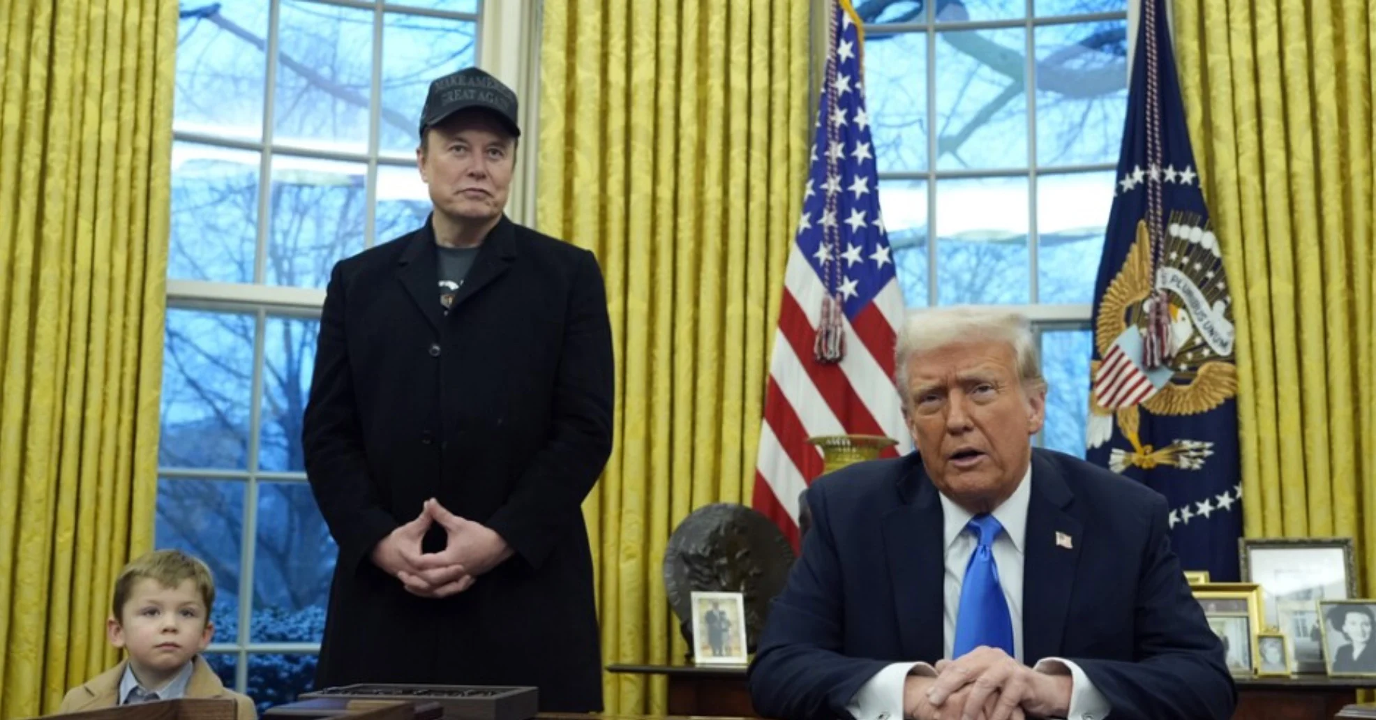 President Donald Trump appears with Elon Musk in the Oval Office, a rare joint appearance between the Republican commander-in-chief and his most powerful adviser as they defended their actions to slash the federal government.
