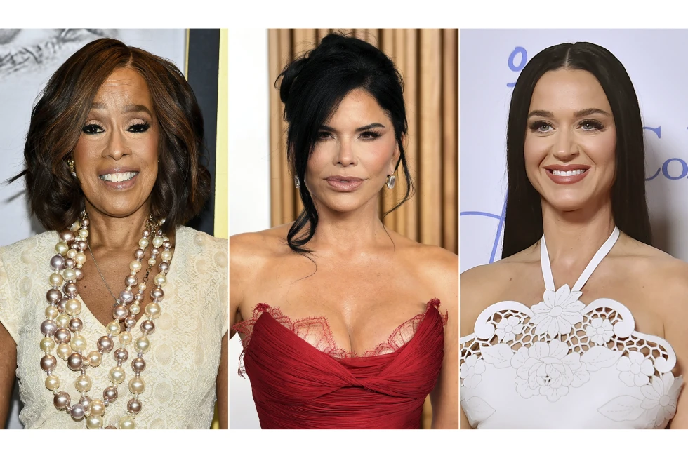 This combination of photos shows Gayle King, from left, Lauren Sanchez and Katy Perry. 