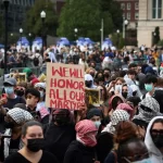Pro-Palestinian demonstrators gather on the campus of Columbia University, on the one-year anniversary of Hamas' October 7 attack, amid the ongoing Israel-Hamas conflict, in New York City, U.S., October 7, 2024.