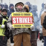 Officers at the Auburn Correctional Facility continue to hold the line on the third day of their strike to protest unsafe working conditions in Auburn, N.Y., on Thursday, Feb. 20, 2025.