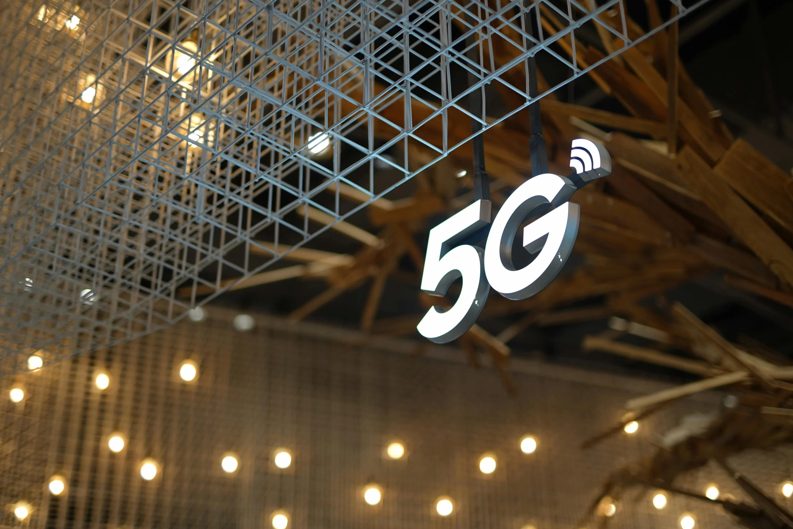 5g metal sign under wire construction.