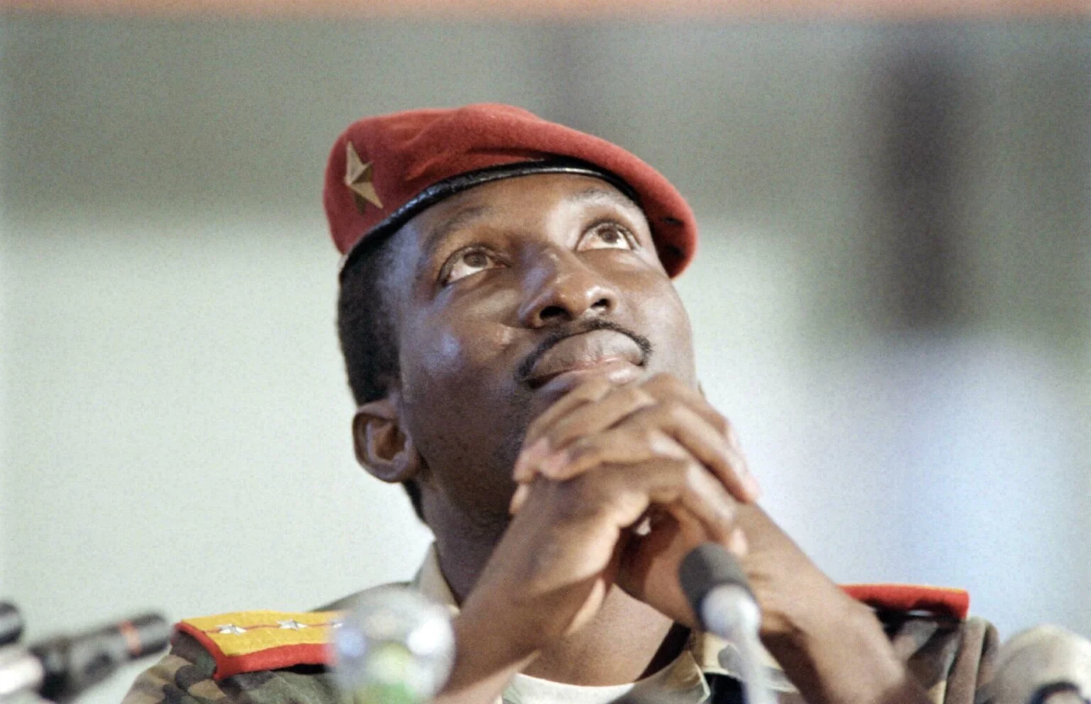 Captain Thomas Sankara gives a press conference on September 2, 1986, during a summit in Harare, Zimbabwe. Dominique Faget, AFP