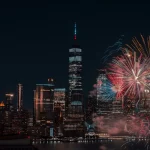 NYC firework display for fourth of July.