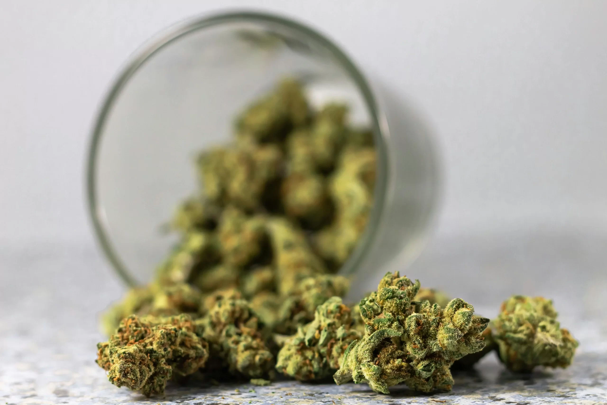 Cannabis falling out of a glass.