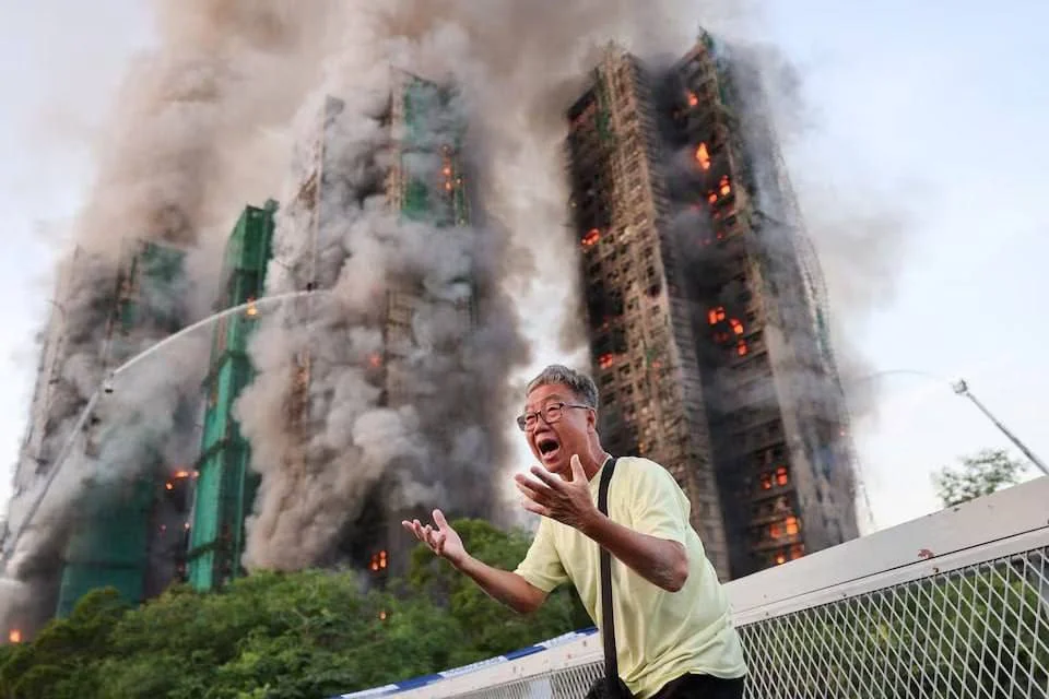 A massive fire in the Tai Po high rise towers in Hong Kong.