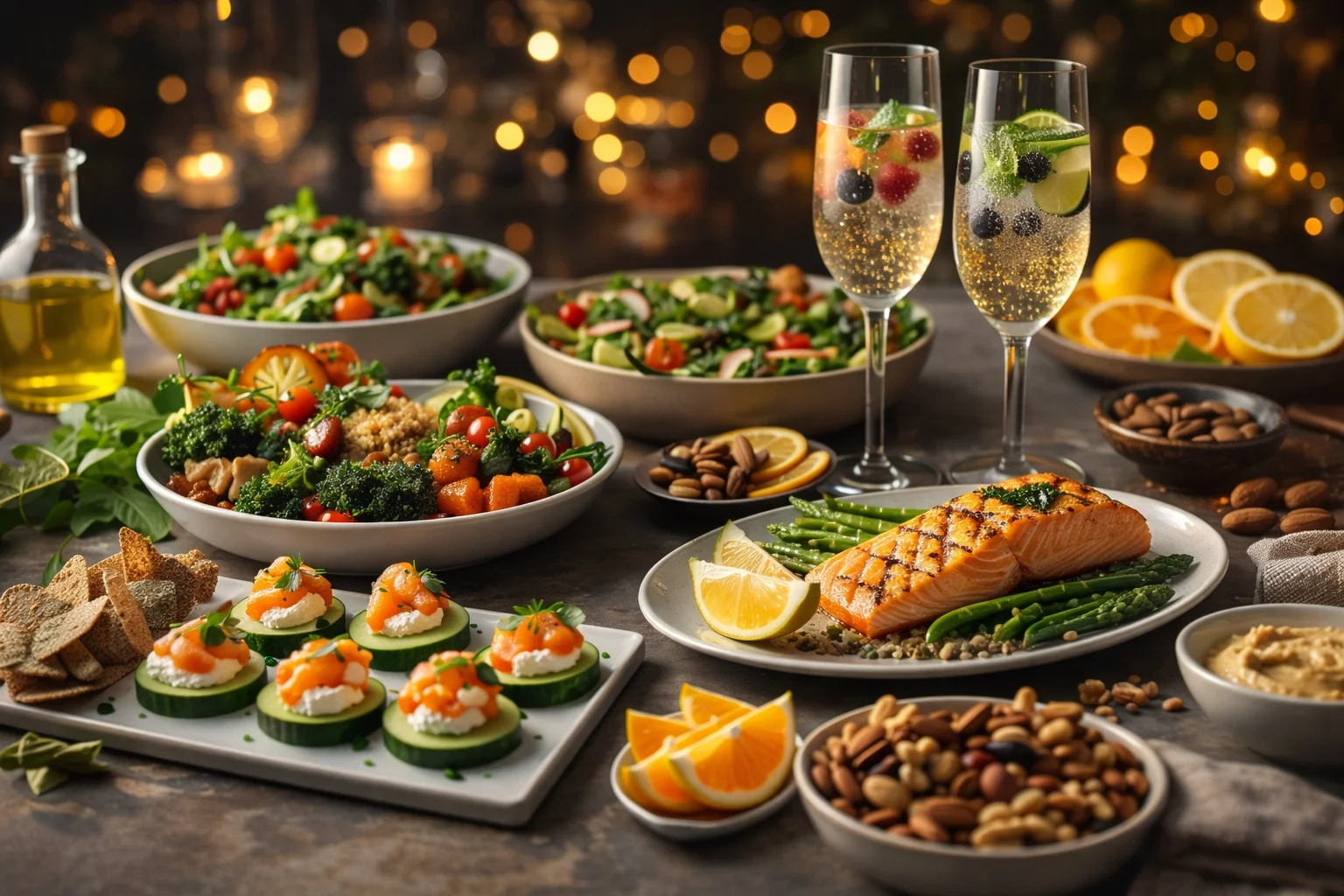 Healthy New Year's Eve feast.