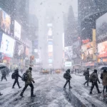 Snowstorm in Times Square,