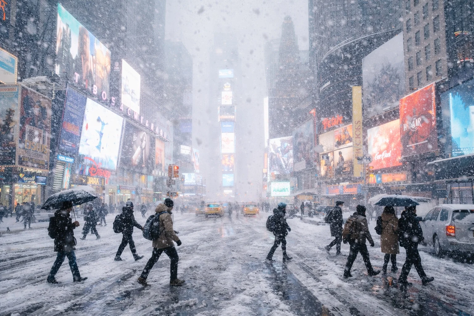 Snowstorm in Times Square, NYC.