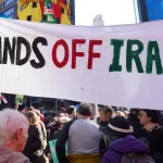 Hundreds of New Yorkers rallied in Times Square and then marched along streets in New York City in protest of US-Israel coordinated airstrikes against Iran on Saturday.
