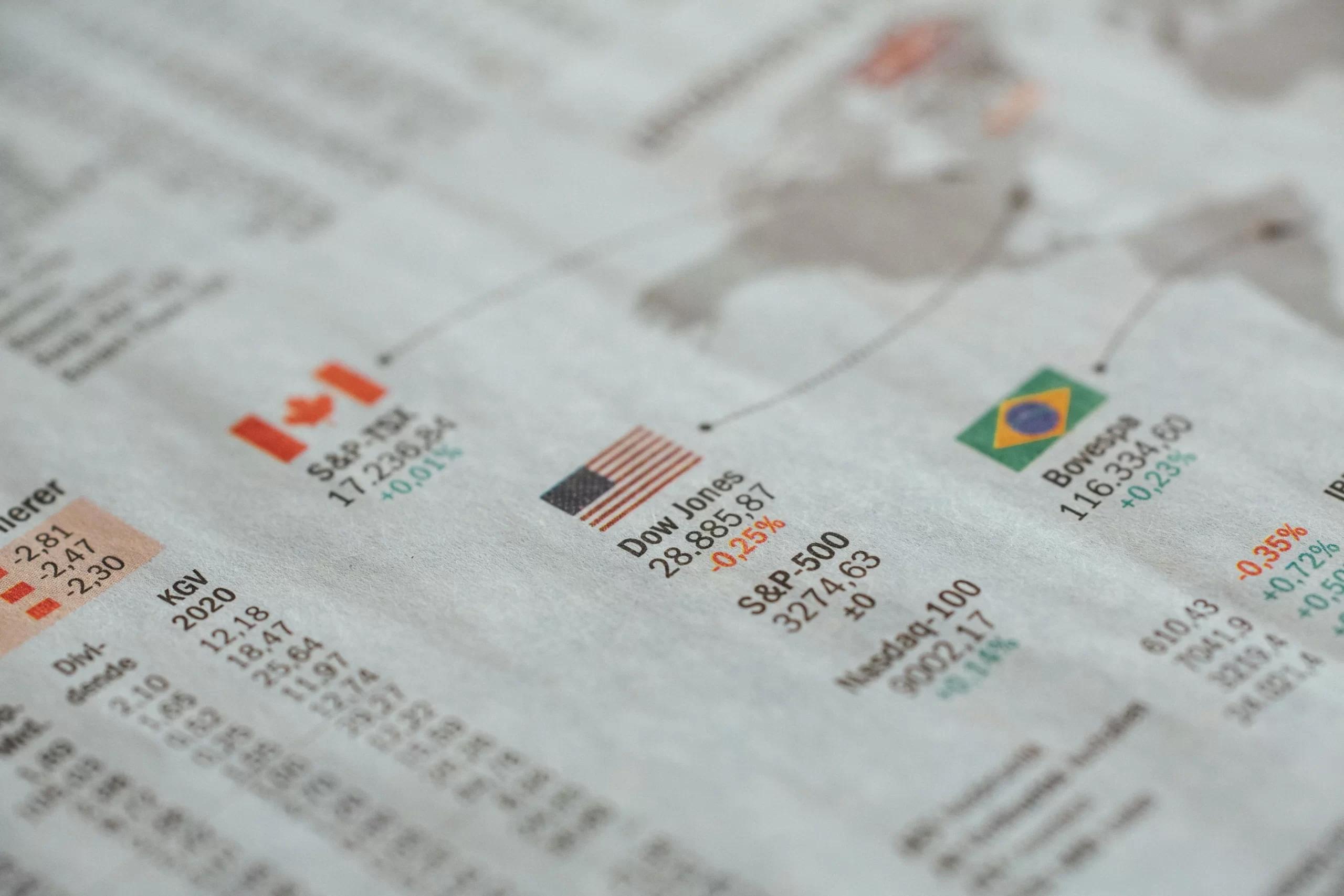 Countries economic statistics in newspaper.