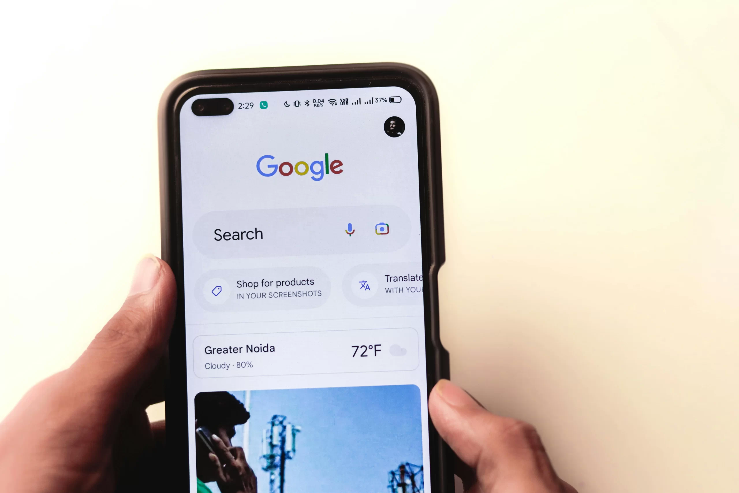 Google search engine displayed on smartphone.