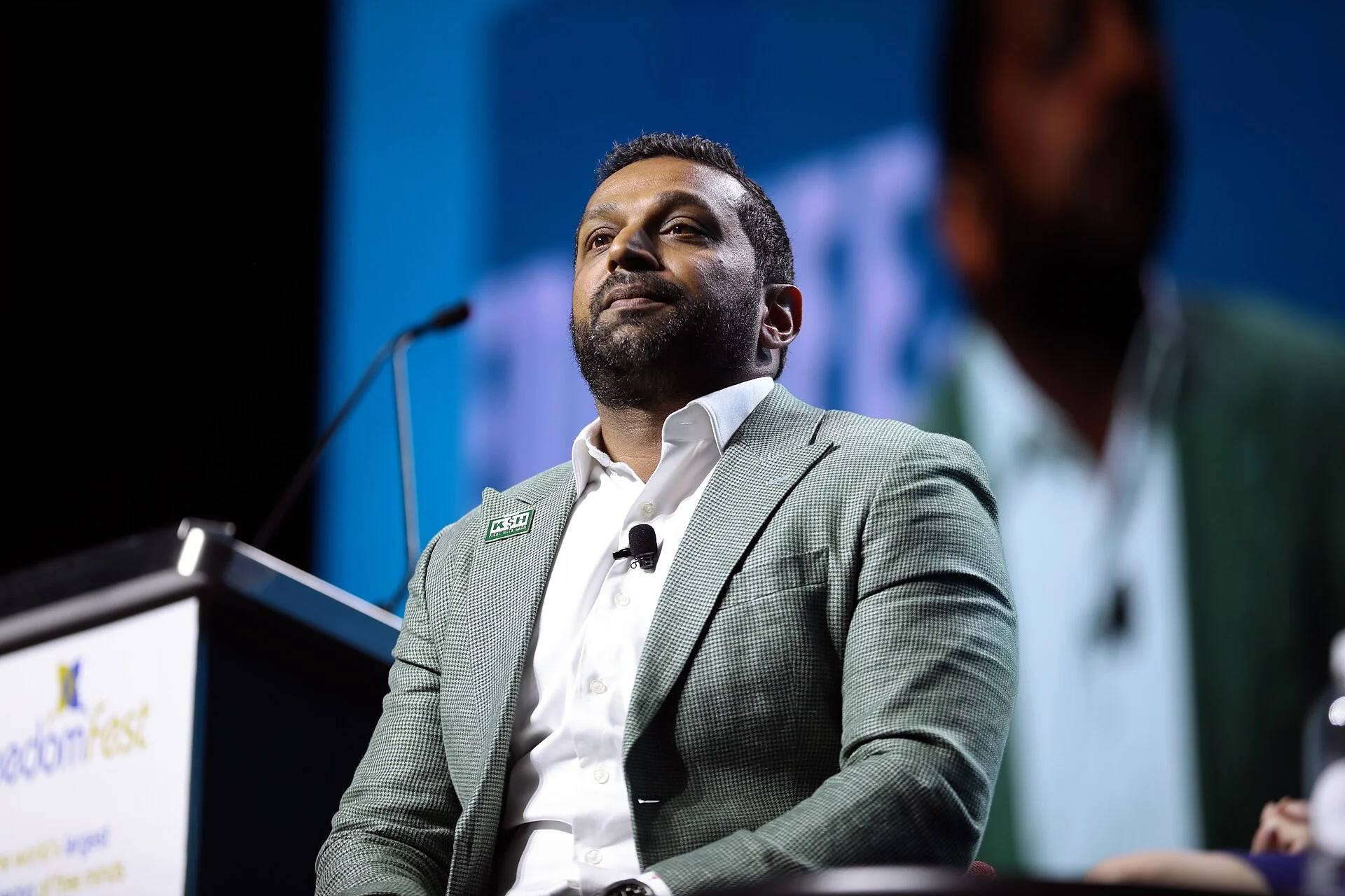 Kash Patel speaking with attendees at the 2024 FreedomFest at Caesars Forum Conference Center in Las Vegas, Nevada.