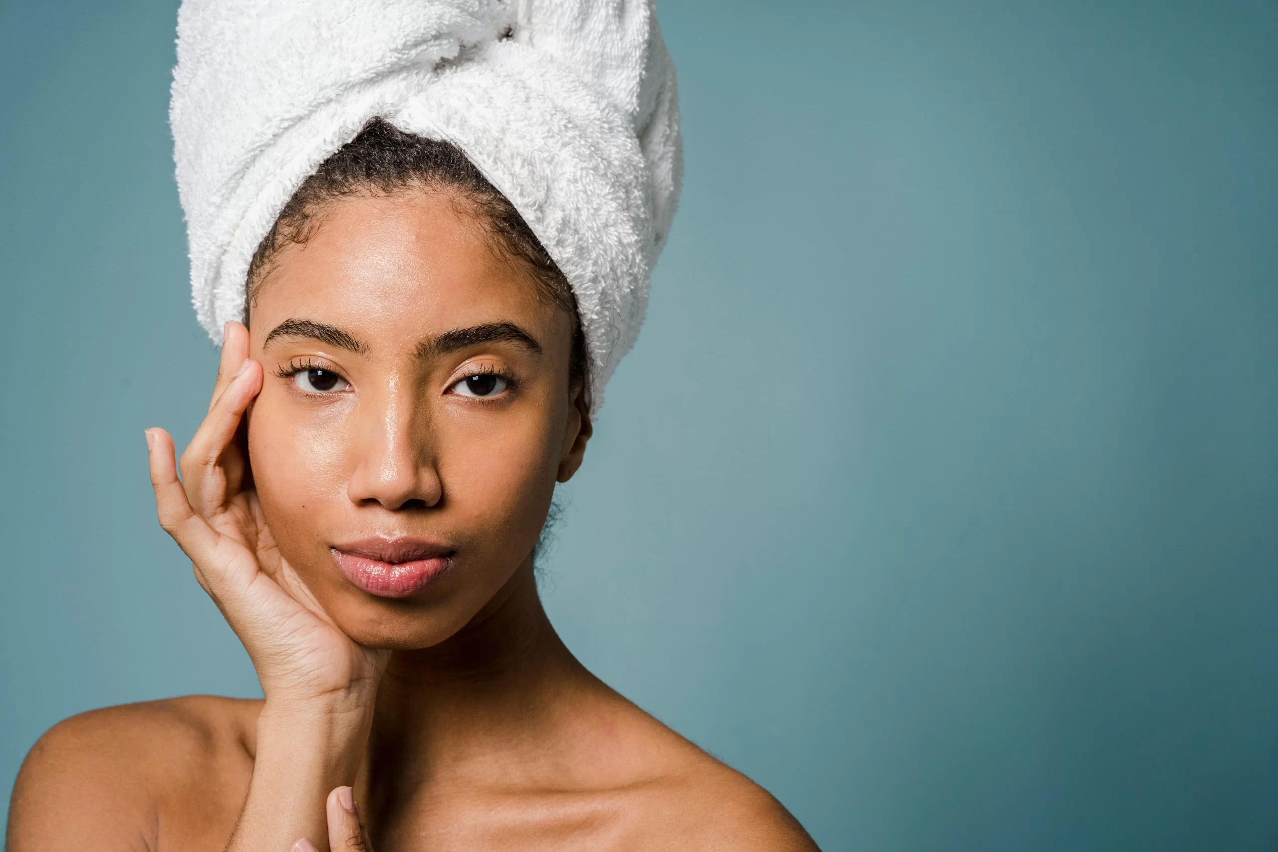 A woman showing her perfect skin.