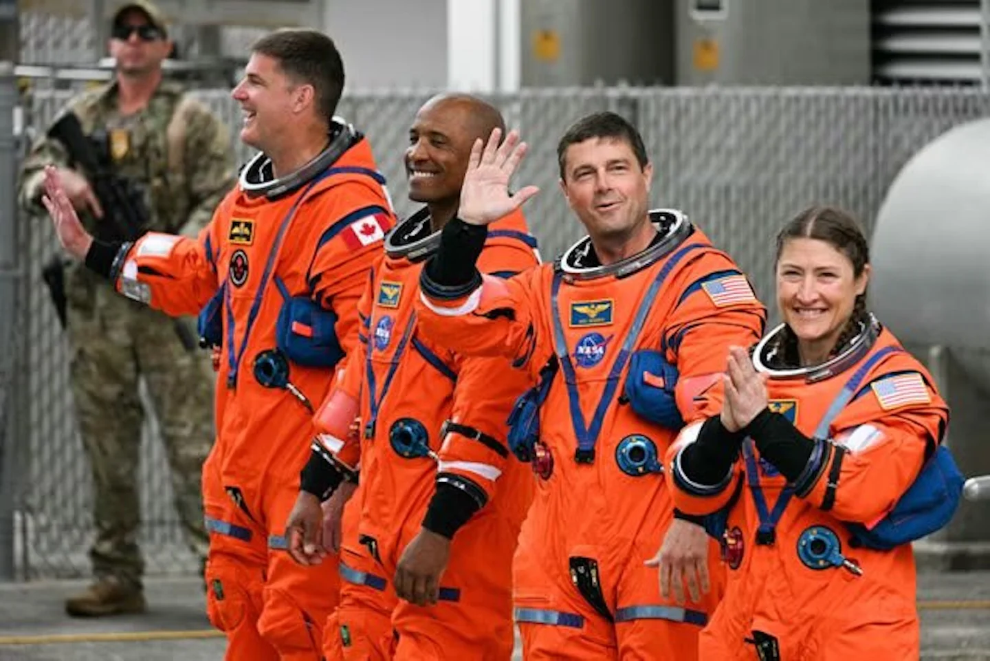 Artemis II Crew: Commander Reid Wiseman, Victor Glover, Christina Koch, and Jeremy Hansen (CSA) are launching on NASA’s SLS rocket aboard the Orion spacecraft.