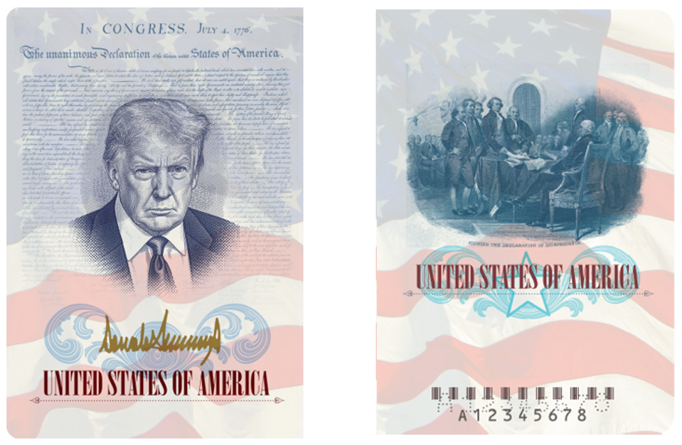 The new U.S. passport design the Trump administration is releasing in July 2026 to commemorate the 250th anniversary of the signing of the Declaration of Independence.