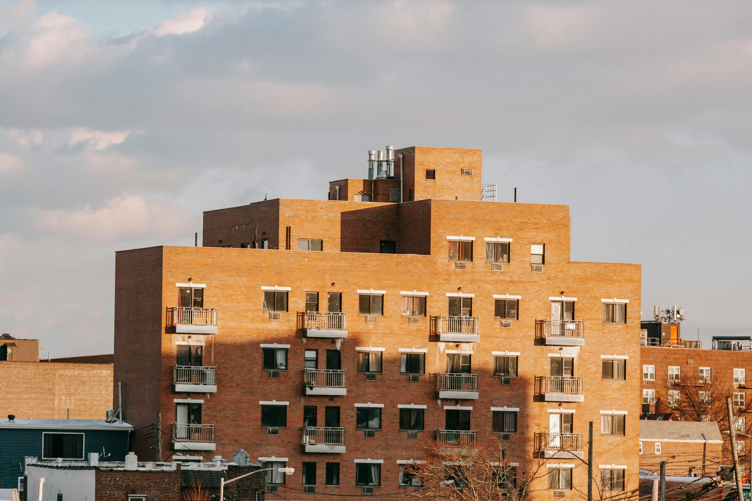 Contemporary brick apartment building.