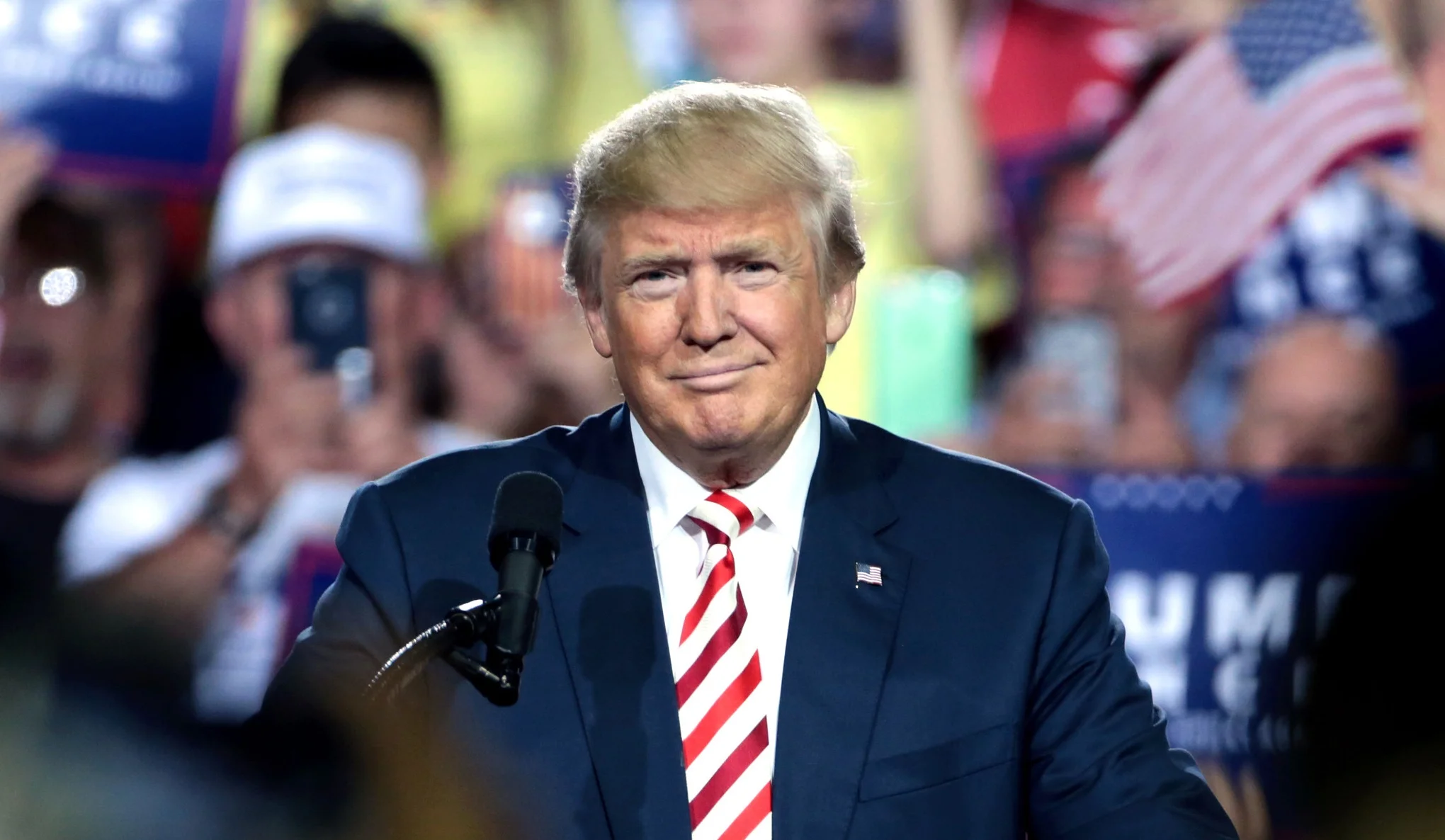 President Donald Trump speaking with supporters at a campaign rally at the Prescott Valley Event Center in Prescott Valley, Arizona.