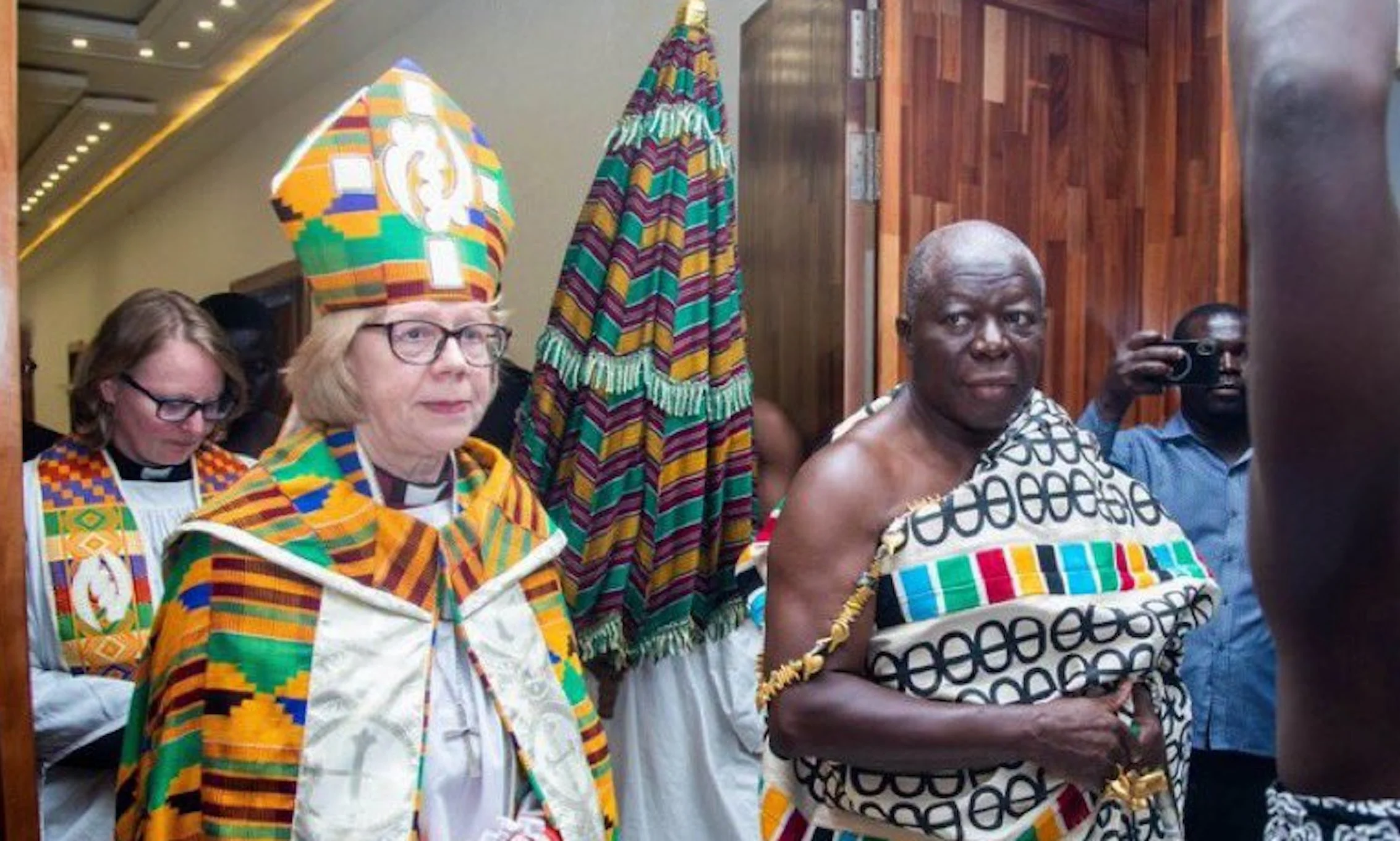 The Archbishop, Honorable Dame Sarah Mullally of Canterbury visits Asante king Otumfuo Osei Tutu II in Ghana.