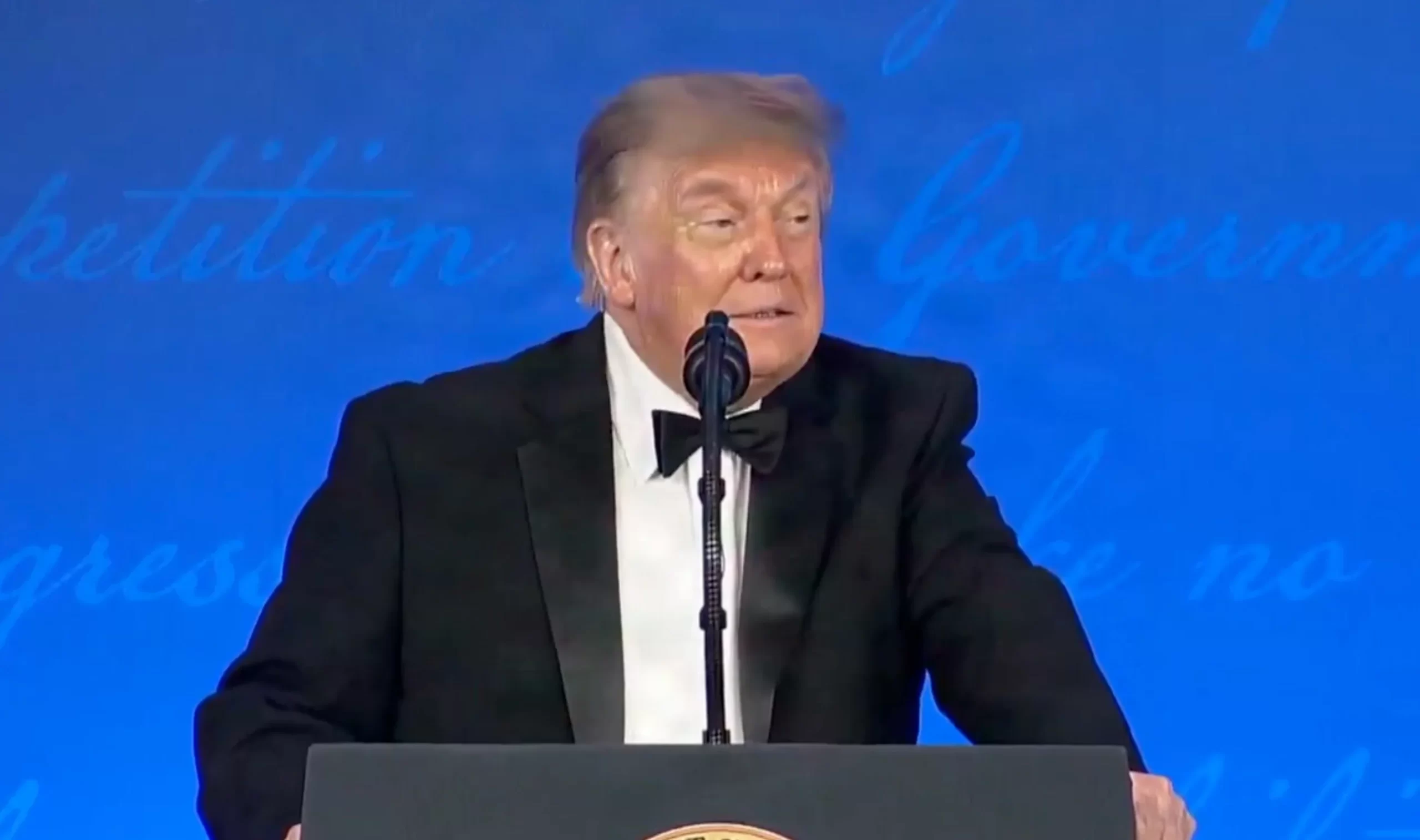 President Donald Trump speaks at the White House Correspondents’ Dinner.