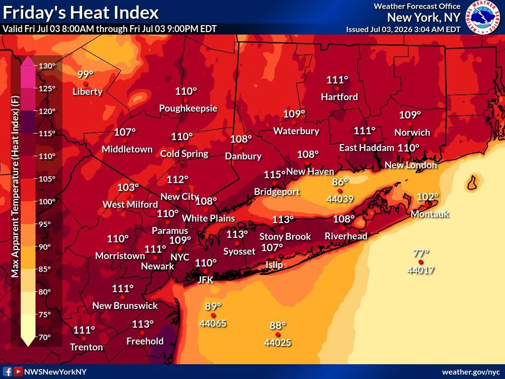 Friday's heat index is reaching dangerous levels across New York and Connecticut.