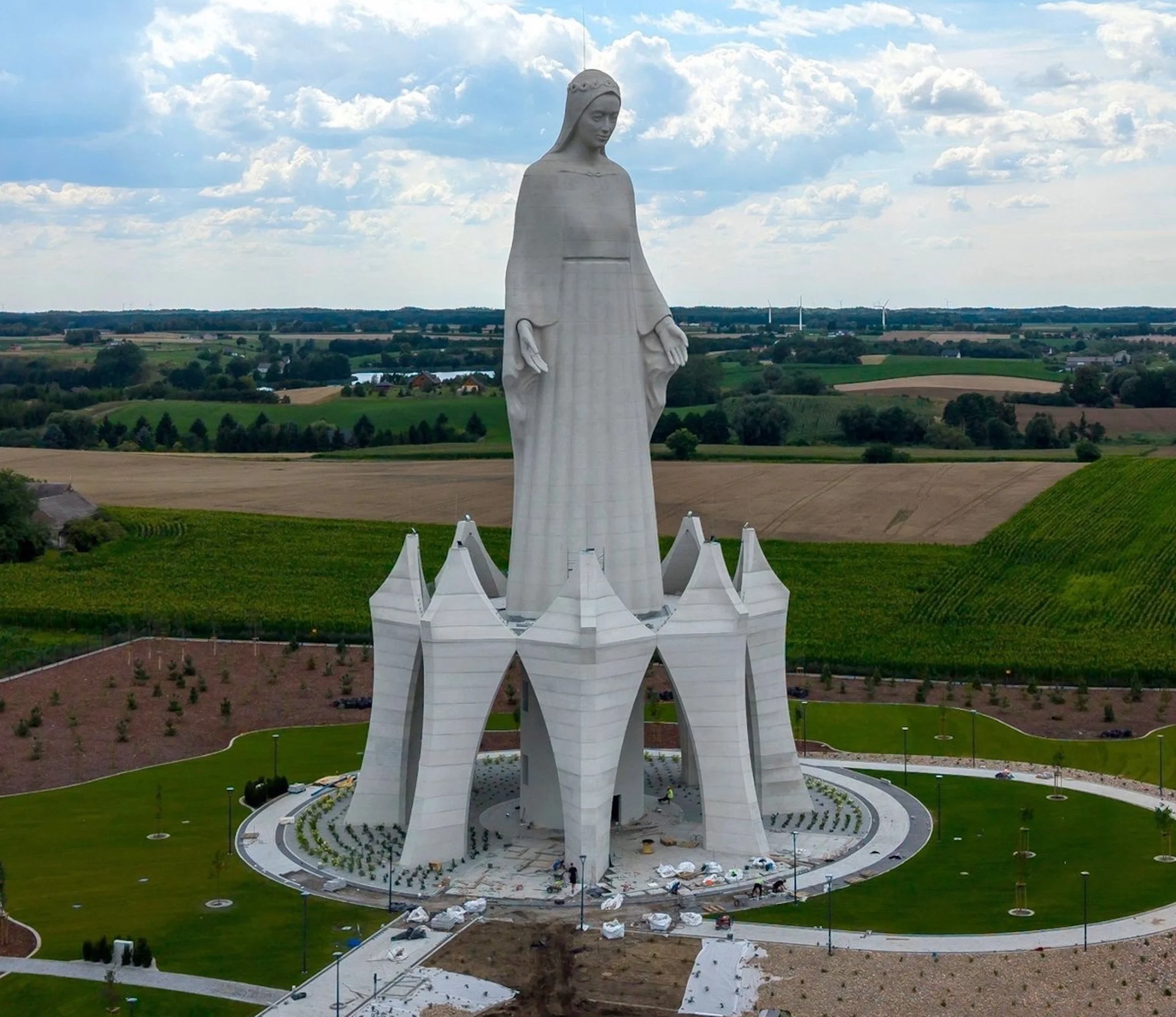 Europe’s tallest Virgin Mary statue standing at nearly 56 meters is unveiled at a Polish village of Konotopie.